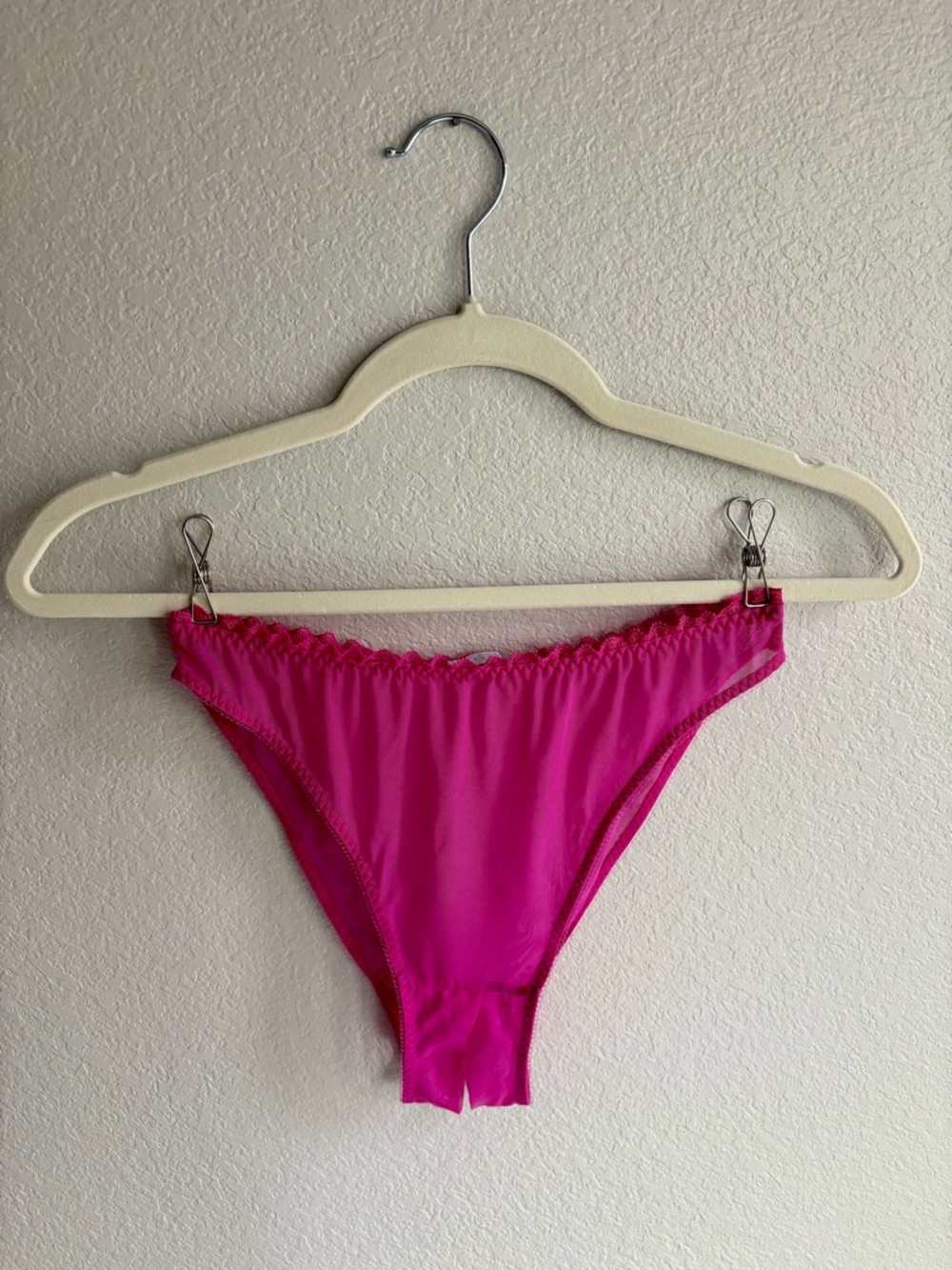 Savage X Fenty Hot Pink Satin Mesh High-rise Crotchless Panty
